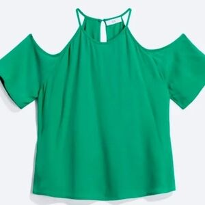5/$25 Veronica M Green Asymmetrical Cold Shoulder Blouse Top SIZE XS